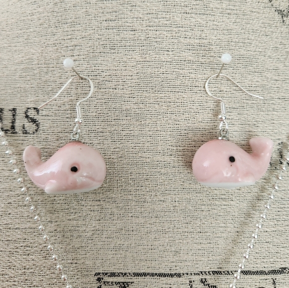 Pink Whale Earrings Necklace Set - Picture 4 of 9